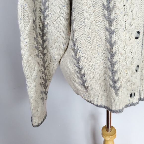 Woolrich Nordic Fisherman Grandpa Cable Knit Cardigan Sweater Cream VTG 90s Sz L - Picture 6 of 16
